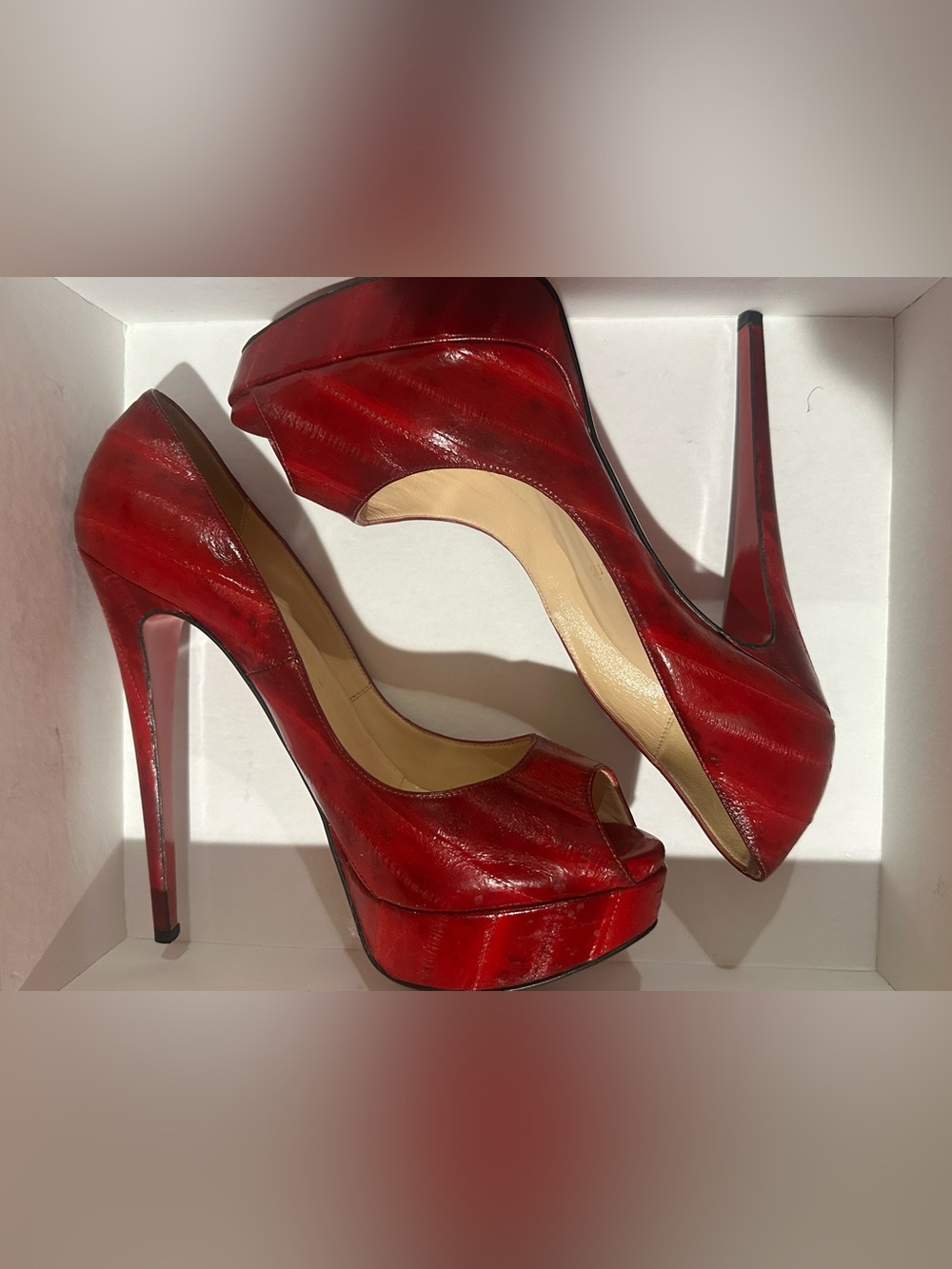 Christian Louboutin Lady Peep Eel 150 Peep-Toe Platform Pumps 40